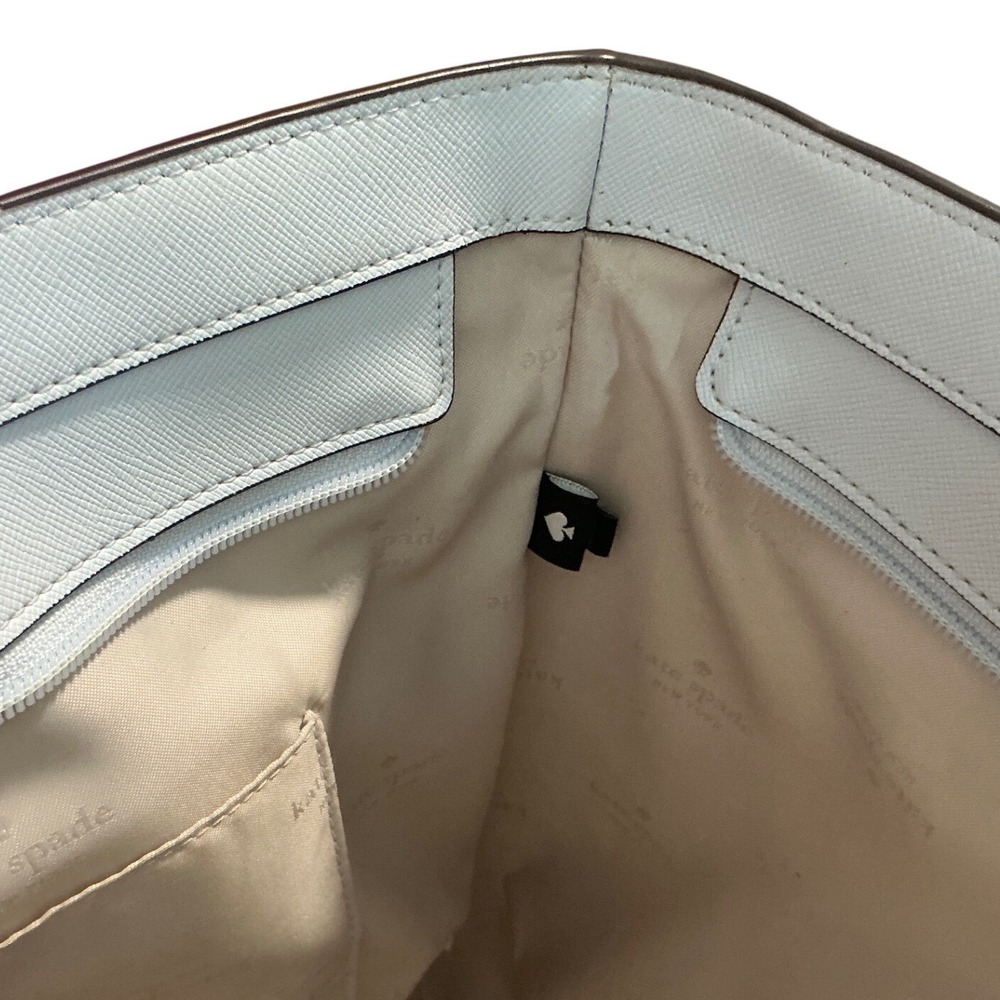 Kate Spade New York Saffiano Leather Tote Bag Light Blue White Gold Hardware - Picture 6 of 7